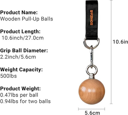 Wooden Pull Up Balls Grips Hand Grips Strength Trainer Exerciser for Chin Up Bar, Kettlebell, Barbell Home Gym Workout Equipment Rock Climbing Grips for Strength Training Max Load 500lbs