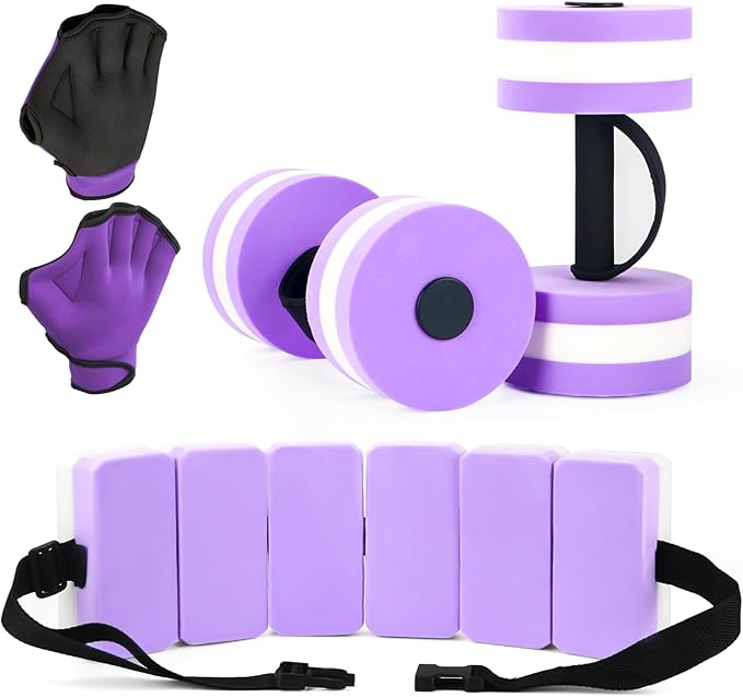 Water Dumbbells Aquatic Exercise Combo Set, High Density Water Weight, Swimming Belt, Swimming Aquatic Gloves for Swim Fitness Training Water Exercise