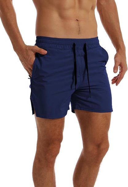 FLYFIREFLY Men's Gym Workout Shorts Quick Dry Lightweight Athletic Shorts Running Bodybuilding Training with Towel Loop