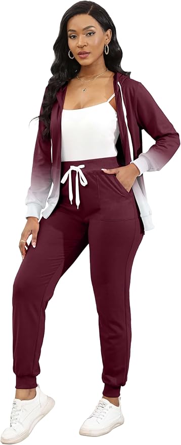 CLOCOR Track Suits for Women Set - Casual 2 Piece Outfits Sweatsuit Pocket Hoodies Long Sleeve with Patchwork Pants Set