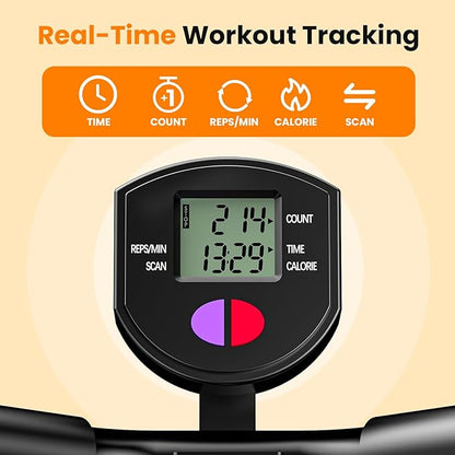 OWLSKY Squat Rowing Machine for Home Workout, Foldable Squat Assist & Row Trainer with LCD Monitor, 3 Resistance Bands, Adjustable Seat, Heavy Duty 350 lbs, Full-Body Fitness Equipment