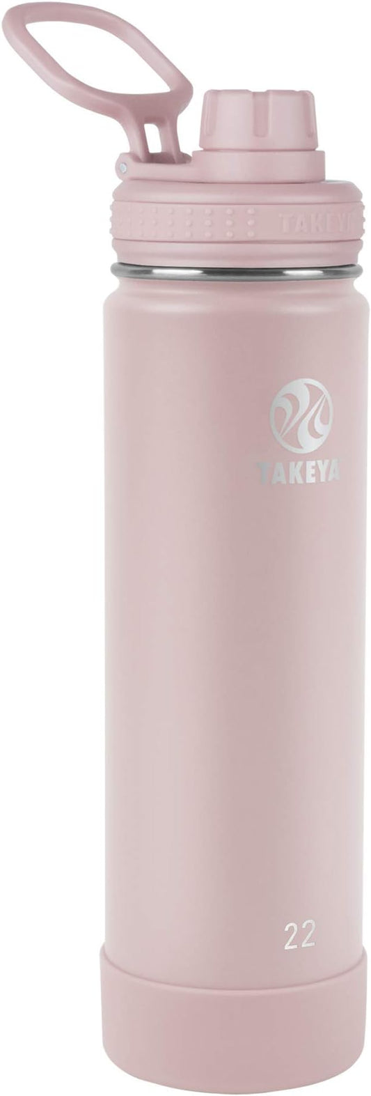 Takeya Actives Stainless Steel Water Bottle, Insulated Spout Lid, Keeps Drinks Cold 24 Hrs, Leakproof, Durable, Dishwasher Safe, Ideal for Gym, Travel, Fits Most Cup Holders, 22 oz/Blush
