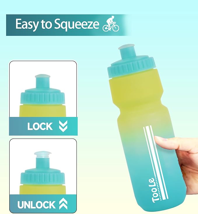 24oz Bike Water Bottle, Squeeze Water Bottle Leakproof BPA Free with Capacity Scale w/Pull Top Lid, Reusable, for Bicycle, Gym,Camping, Hiking 2 Pack