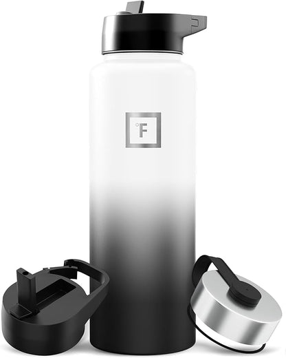 IRON °FLASK Camping & Hiking Hydration Flask with Straw, Wide Mouth Insulated Stainless Steel Sports Water Bottle - 40 oz Day & Night