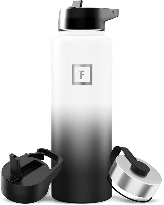 IRON °FLASK Camping & Hiking Hydration Flask with Straw, Wide Mouth Insulated Stainless Steel Sports Water Bottle - 40 oz Day & Night