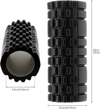 High Density EVA Foam Roller for Physical Therapy, Yoga & Pilates - Muscle Recovery, Deep Tissue Massage, Myofascial Release with Portable Mesh Bag（Black）