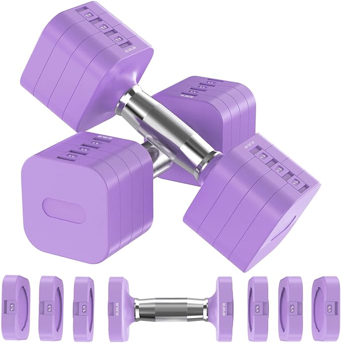 22LBS Adjustable Dumbbells Set, Adjustable Weight Dumbbells with 4 Levels 4.4lb, 6.6lb, 8.8lb, 11lb, Hand Weights Sets for Women/Men Home Gym Full Body Workout