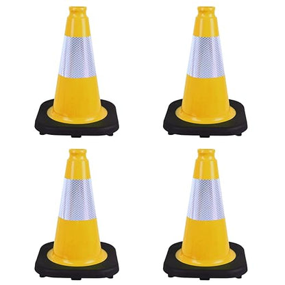4 Pack 12 Inch Yellow PVC Traffic Cones with Black Base, Durable Sports Training Markers for Gym, Indoor & Outdoor Activities (4, Yellow, 12 Inch)