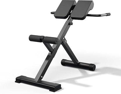 45-Degree Hyperextension Roman Chair - Adjustable Height and Back, Sturdy and Comfortable - Glute, Hamstring, and Ab Workouts - Foldable Sit Up Gym Bench for Home ★