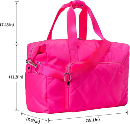 Hot Pink Gym Bag for Women, 18 Inch Lightweight Puffy Carry On Duffel Bag for Travel Sports Yoga, Water Resistant
