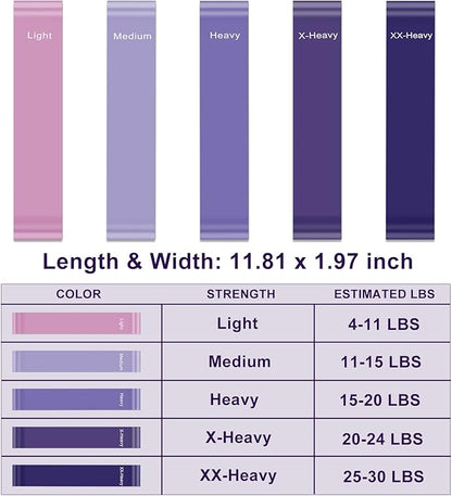 Resistance Bands, 5 Pcs Exercise Bands for Legs Glutes Arms, Skin-Friendly Resistance Fitness Exercise Loop Bands for Gym Home Yoga Pilates with Carry Bag and Instruction Guide