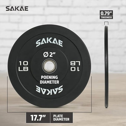 SAKAE Olympic Rubber Bumper Plates, 2-Inch Weight Plate Set with Steel Hub, Ideal for Weightlifting, CrossFit, Strength Training & Home Gym Workout, Available in Single, Pair & Sets, Multiple Sizes