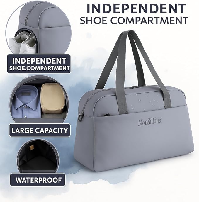 Gym Bag for Women Men with Shoe Compartment, Waterproof Small Duffle Bag for Travel, Sports, Weekend Lightweight Carry On Tote Bag(Gray)