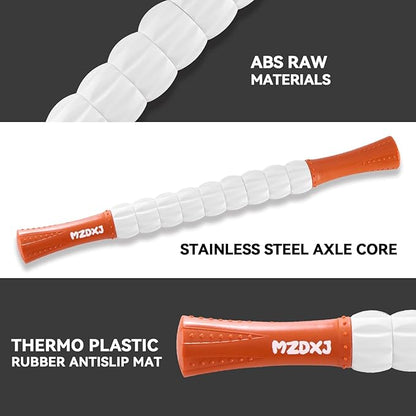 Muscle Roller Massage Roller Stick- Deep Tissue Fascia Blaster for Myofascial Pain Relief, Lymphatic Drainage & Body Sculpting, Handheld Physical Therapy & Recovery Tool(Orange White -18 inch)
