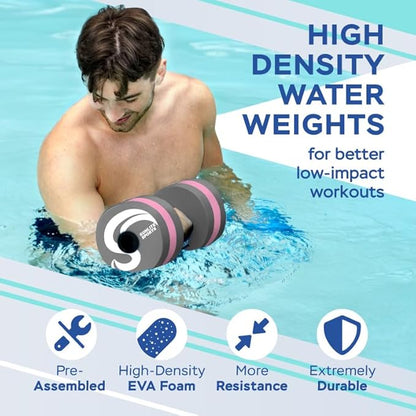 Sunlite Sports Water Weights Pool Exercise Dumbbells, Water Aerobic Equipment, High-Density EVA-Foam Dumbbell with Handle Strip, Aqua Therapy, Pool Fitness, Water Exercise, Set of 2