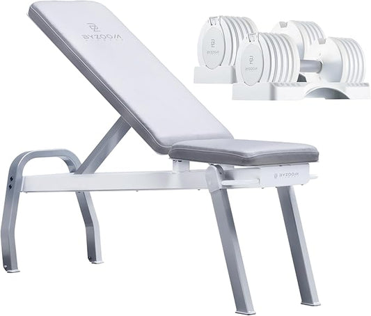 BYZOOM FITNESS Pure Series Adjustable Dumbbell 25LB Set of 2 + Adjustabel Bench Bundle Set for Home Gym