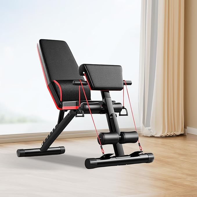 Basic Weight Bench for Home Gym 350lbs Adjustable Workout Benches with 7-position Heavy Duty Exercise Folding Strength Training Sit up Benches Incline Flat Decline Sit-Ups Full Body Workouts