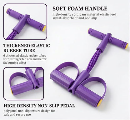 Pedal Resistance Bands with Handles for Women, 6-Tube Durable Pedal Exerciser for Home & Office Workout, Natural Rubber Resistance Band for Full Body Toning, Training Abdomen, Waist, Arms & Legs