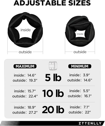 Adjustable Ankle Weights for Women Men and Kids | 1 Pair 5 10 15 18 20 Lbs Leg Wrist Ankle Weight Straps for Yoga, Walking, Running, Aerobics, Gym, Dance, Pilates, Cardio