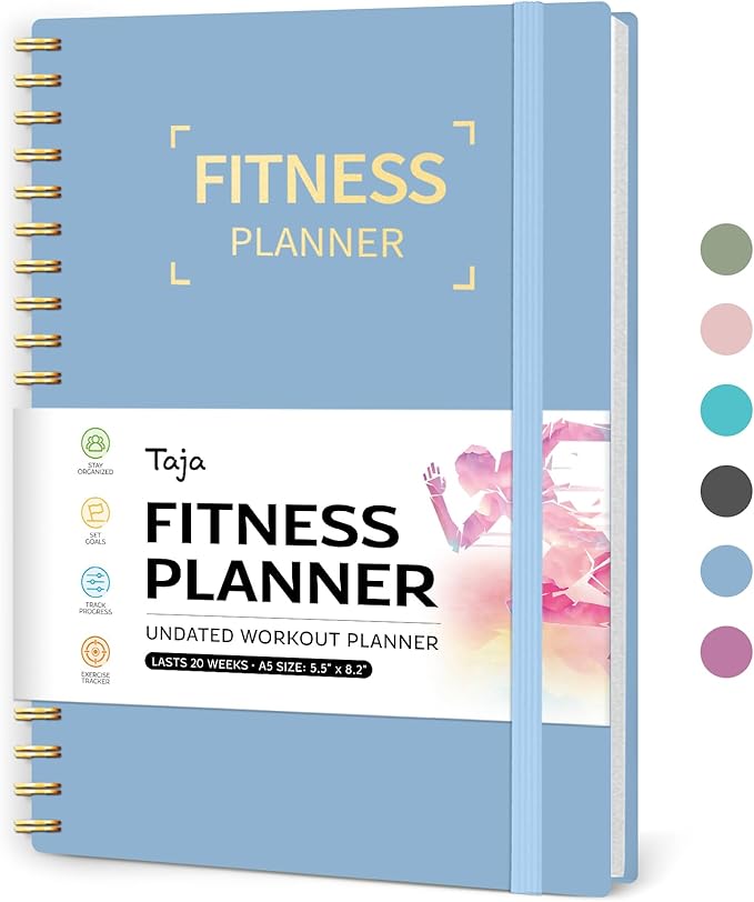Fitness Workout Journal for Women & Men, A5(5.5" x 8.2") Workout Log Book Planner for Tracking, Progress, and Achieving Your Wellness Goals-Sky Blue
