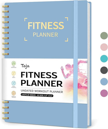 Fitness Workout Journal for Women & Men, A5(5.5" x 8.2") Workout Log Book Planner for Tracking, Progress, and Achieving Your Wellness Goals-Sky Blue