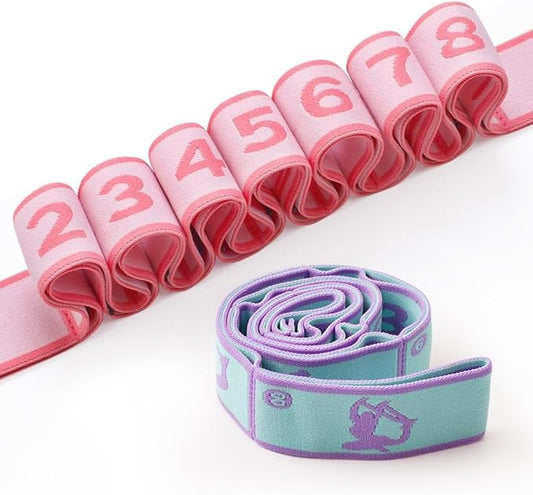 2 PCS Kids Stretching Strap - 8-Loop Adjustable Stretch Bands for Dance, Ballet, Yoga, Gymnastics Workout, Children‘s Fitness Equipment, Stretching Resistance Bands and Home Flexibility Training