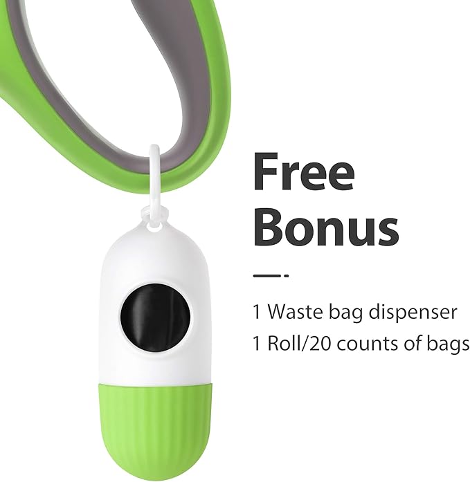 Fida Retractable Dog Leash for Medium Breed up to 44 lbs, 16 ft Pet Walking Leash with Dispenser and Poop Bags, Anti-Slip Handle, Reflective Strong Nylon Tape, One-Handed Brake (M, Green)