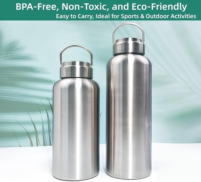 CDJ 52oz Uninsulated Single Wall Stainless Steel Water Bottle, Reusable Metal Water Bottle for Sports, Leakproof and Durable, Perfect for Hiking, Gym, Picnics, and Outdoor Activities