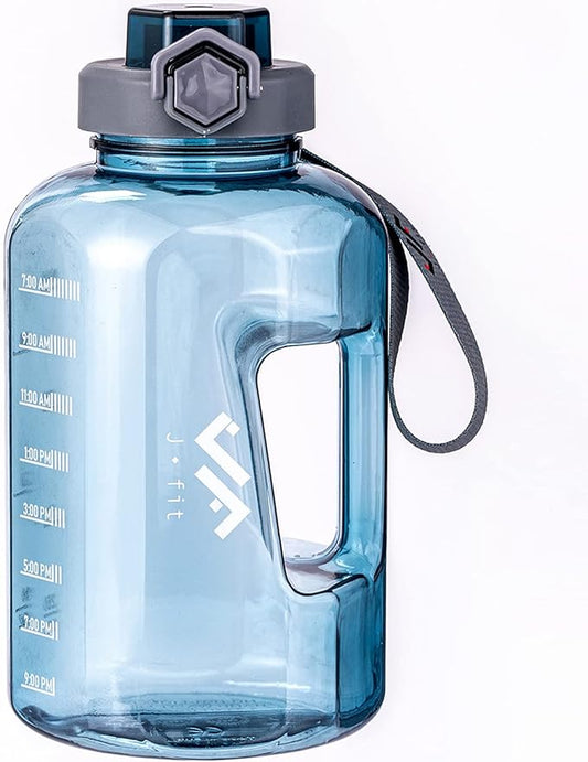 JFIT BPA Free Reusable Sports Water Bottle w/Time Markers, Leakproof Flip-Top Lid & Carry Strap – Durable PETG, 2.28" Wide-Mouth for Ice – Eco-Friendly, Odor-Free & Easy to Clean