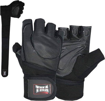 TMA Weight Lifting Gloves for Gym Workout – Cowhide Leather, Long Wrist Support with Anti Slip Palm Protection – Great Grip for Fitness, Bodybuilding, Powerlifting, Strength Training & Exercise