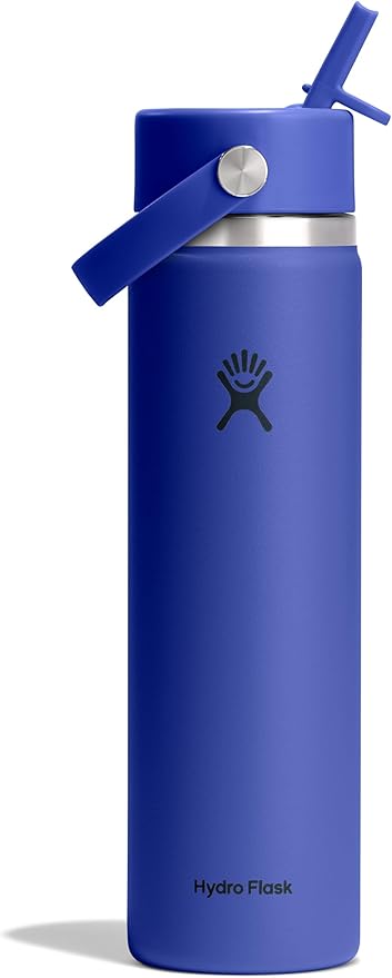 Hydro Flask Water Bottle - Insulated Stainless Steel - Wide Straw Lid, Non Spill, Leakproof in 24 Oz Capri Blue