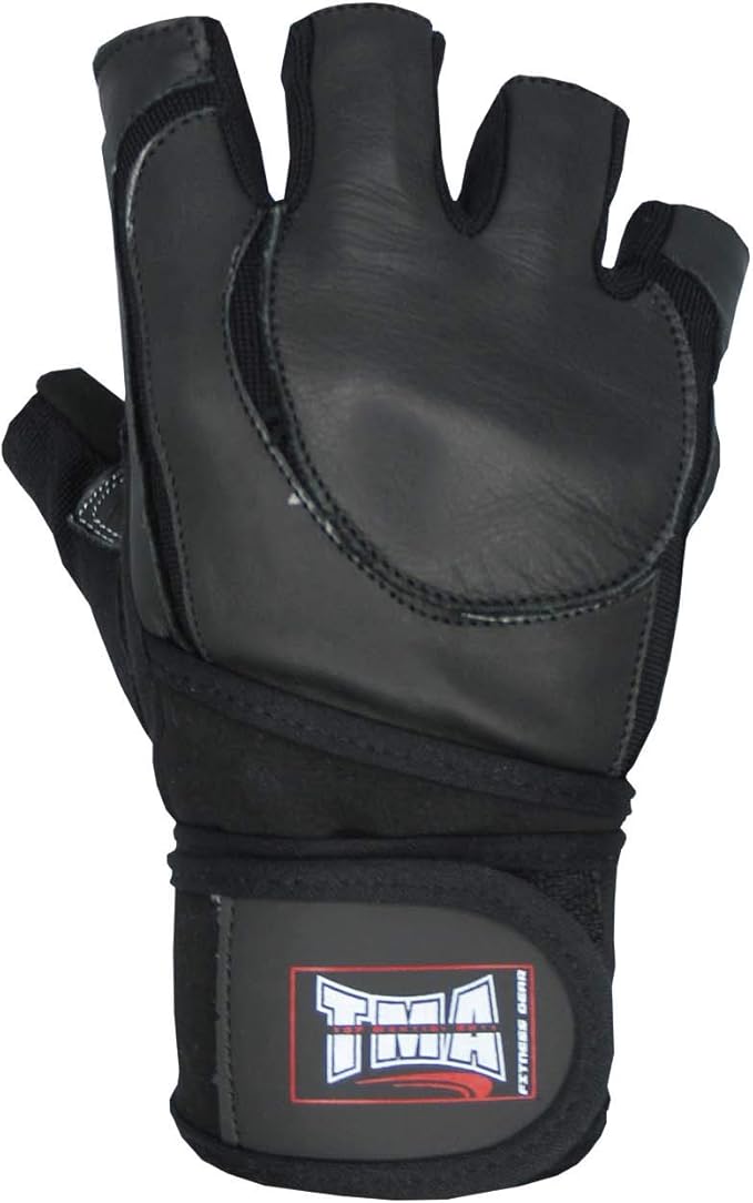TMA Weight Lifting Gloves for Gym Workout – Cowhide Leather, Long Wrist Support with Anti Slip Palm Protection – Great Grip for Fitness, Bodybuilding, Powerlifting, Strength Training & Exercise