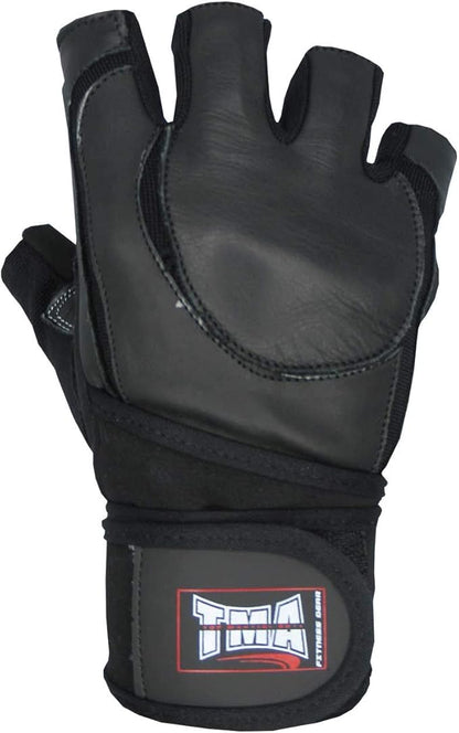 TMA Weight Lifting Gloves for Gym Workout – Cowhide Leather, Long Wrist Support with Anti Slip Palm Protection – Great Grip for Fitness, Bodybuilding, Powerlifting, Strength Training & Exercise