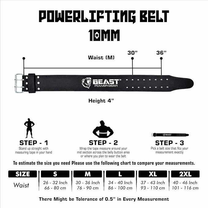 Beast Power Gear Weight Lifting Belts - Free Strap 4” Wide 10mm Thick for Weightlifting Bodybuilding Powerlifting Belt Superior Back Support Gym Belts for Men Women