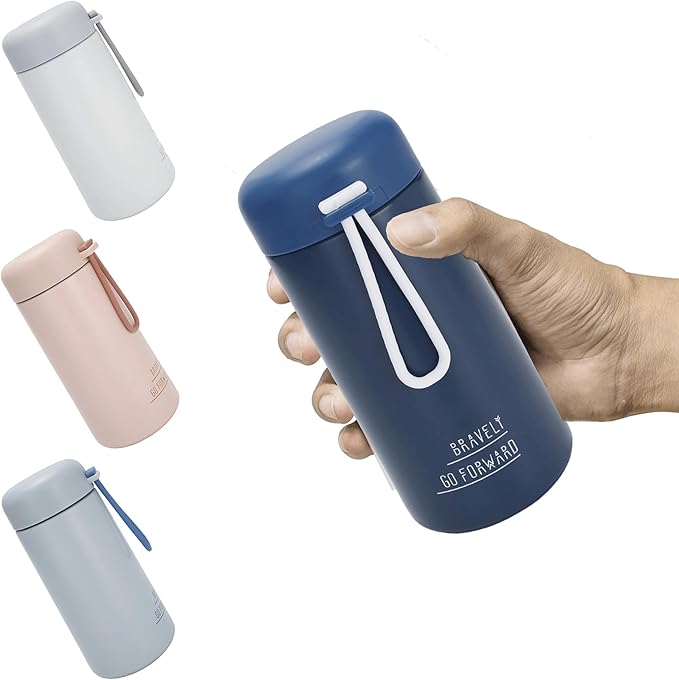 9oz Water Bottle Small Double Wall Insulated Mug,304 Stainless Steel for Hot&Cold Drinks,Leak Proof Water Bottle Vacuum Insulation with Carry Handle Dark Blue