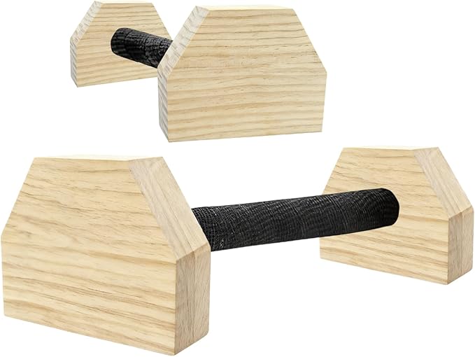 Push-up Stand, Wooden Parallettes Bars for Handstand Training, Solid Push Up Bars & Calisthenics Bar, with Non-Slip strap, Exercise Home Workout Equipment for Men Strength Training
