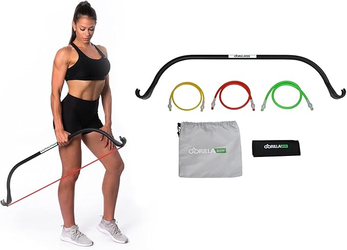 Gorilla Bow Lite Resistance Band Bar System, All-in-One Home Gym Equipment for Full Body Workout, Portable Fitness Bow with Bands for Strength Training