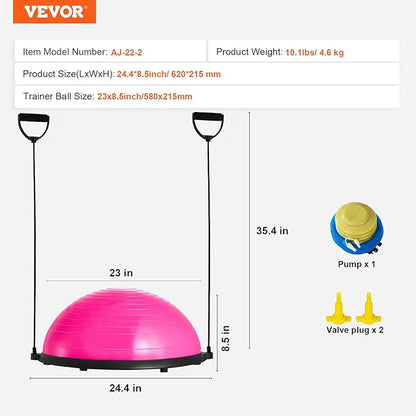 VEVOR Half Exercise Ball Trainer, 23/26 inch Balance Ball Trainer, 1500lbs Capacity Stability Ball, Yoga Ball with Resistance Bands & Foot Pump, Strength Fitness Ball for Home Gym Full Body Workout