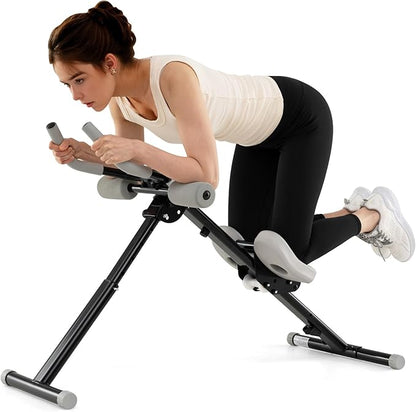 GYMAX Ab Workout Equipment, Adjustable Ab Machine for Whole Body Home Exercise with LCD Monitor, Big Knee Pads & Foam Cover, Core Ab Stomach Trainer for Home Gym Strength Training