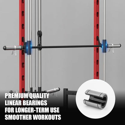 FAGUS Smith Machine Home Gym Power Cage with Pulley System, Space Saving Design Squat Rack with Full Body Strength Training Attachments, PEC Station & Fixed Cable Crossover Optional