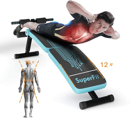 GYMAX Adjustable Sit up Bench, Folding Abdominal Training Slant Bench with Reserve Crunch Handle, Curved Decline Ab Bench for Home/Gym