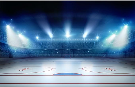 Ice Hockey Sport Backdrop Hockey Stadium Arena Ice Rink Photography Background Stage Lights Spotlight Match Games Backdrop Decors Newborn Boys Birthday Party Background Banner Props 5x3ft