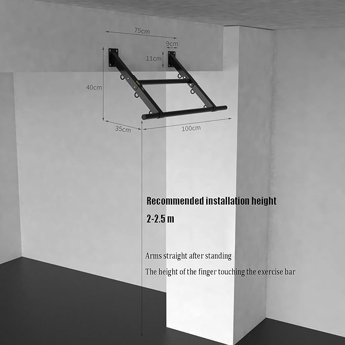 Pull-Up Bars Wall-Mounted Pull-Up Bar, Horizontal Bar for Deep Training with Diagonal Struts Installed On The Side Beams, Home Fitness Equipment