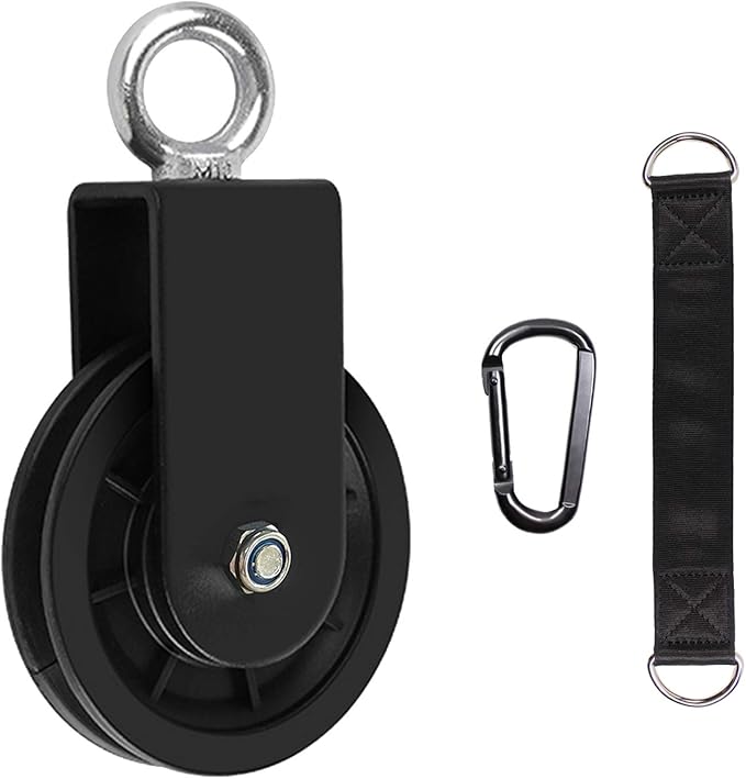LFJ Cable Pulley with Swing Strap Carabiner Gym Pulley Wheel Set for LAT Pulley System DIY Pull Down Attachment,Ladder Lift,Home Gym Equipment