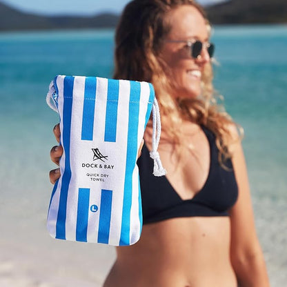 Dock & Bay Beach Towel - Quick Dry, Sand Free - Compact, Lightweight - 100% Recycled - Includes Bag - Cabana - Blue - Large (160x90cm, 63x35)