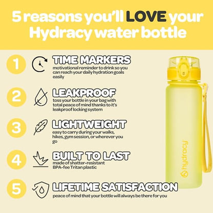 Hydracy Water Bottle with Time Marker -Large BPA Free Water Bottle & No Sweat Sleeve -Leak Proof Gym Bottle with Fruit Infuser Strainer & Times to Drink -Ideal for Fitness Sports & Outdoors