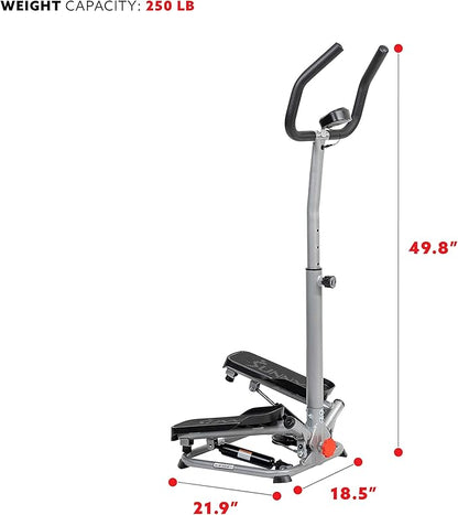 Sunny Health & Fitness Twist Stepper with Handlebar, Stair Step Machine for Cardio Workout, Compact Home Exercise Equipment W/Optional Free SunnyFit App Connection