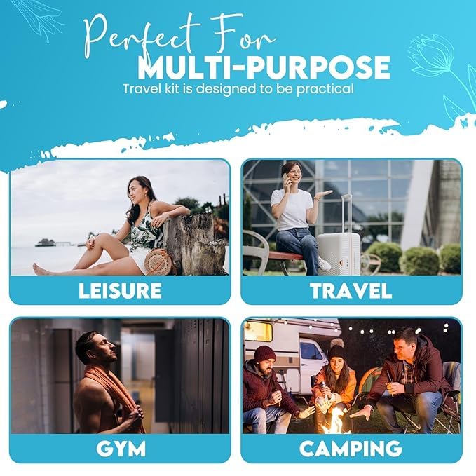 Compact Personal Shower Kit To-Go– Your Hygiene Companion for Travel, Gym, Camping | Shower on the Go | Shampoo, Soap, Towel. All in One (10)