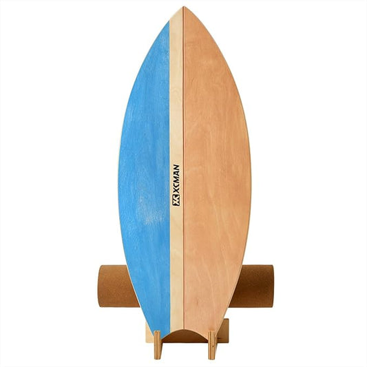 XCMAN Surf Balance Board Trainer with Roller Wooden Exercise Balancing Stability Trainer - Non Slip Surface for Adults Kids|Balance Board for Surfing,Snowboarding,Skateboarding,Hockey,Yoga Training
