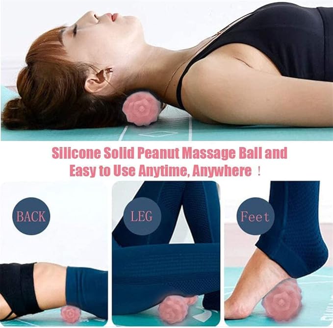 Massage Ball Set, Peanut Massage Ball Double Lacrosse Massage Roller Balls, Acupoint Myofascial Release Muscle Knot Ball, Deep Tissue Trigger Point Therapy Massage Tool for Back Neck Shoulder (Pink)